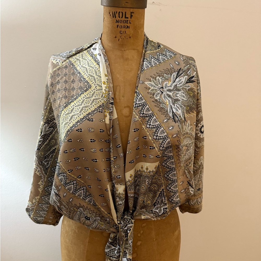 SHEIN Brown Paisley Tie-Front Top
